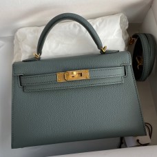 High Imitation Hermes Kelly Mini II Sellier Handmade Bag In Vert Amande Epsom Calfskin JM264Dd98