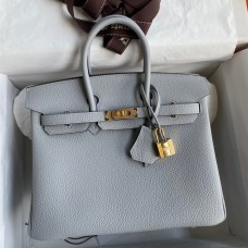 High Quality Hermes Birkin 25 Retourne Handmade Bag In Blue Glacier Clemence Leather JM344tU17
