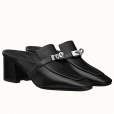 Hot Hermes Blossom Mules 60mm In Black Goatskin JM1004GO58