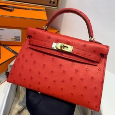 Hot Hermes Kelly Mini II Handmade Bag In Red Ostrich Leather JM408GO58