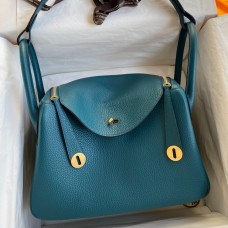 Hot Hermes Lindy 30 Handmade Bag In Vert Bosphore Clemence Leather JM1302GO58