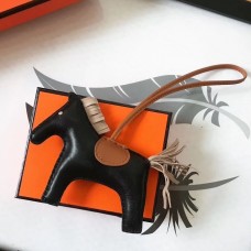 Hot Hermes Rodeo Horse Bag Charm In Black/Camarel/Grey Leather JM518Oa46