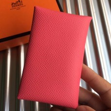 Imitation Cheap Hermes Calvi Card Holder In Rose Azalee Epsom Leather JM271iu55