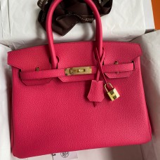 Imitation Hermes Birkin 30 Retourne Handmade Bag In Rose Red Clemence Leather JM644EY41