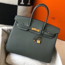 Imitation Hermes Birkin 35cm Bag In Vert Amande Clemence Leather GHW JM1038Qt35