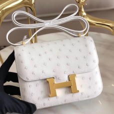 Imitation Hermes Constance 18 Handmade Bag In White Ostrich Leather JM376Nj42