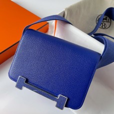 Imitation Hermes Geta Handmade Bag In Blue Electric Chevre Mysore Leather JM782nD28