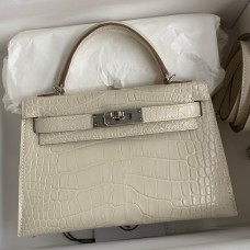 Imitation Hermes Kelly Mini II Sellier Handmade Bag In Beton Matte Alligator Leather JM495RD67