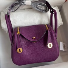 Imitation Hermes Mini Lindy Handmade Bag In Anemone Clemence Leather JM1935NC66