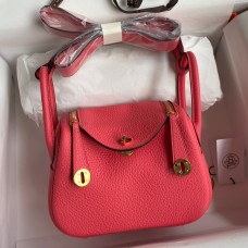 Imitation Hermes Mini Lindy Handmade Bag In Rose Lipstick Clemence Leather JM1454Lv15