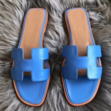Imitation Hermes Oran Sandals In Blue Swift Leather JM740Qt35