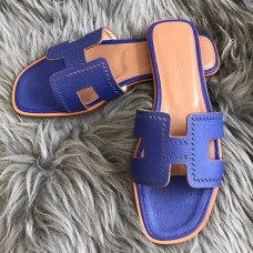 Imitation Hermes Oran Slide Sandals In Blue Epsom Perforated Calfskin JM1251bO20