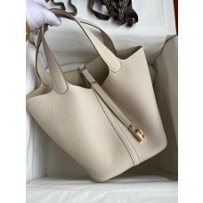 Imitation Hermes Picotin Lock 22 Handmade Bag in Craie Clemence Leather JM494vq24
