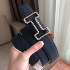 Imitation Hermes Tonight 38MM Reversible Belt In Navy/White Epsom Leather JM883fM13