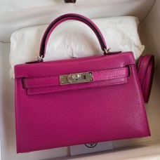 Imitation High Quality Hermes Kelly Mini II Sellier Handmade Bag In Rose Purple Chevre Mysore Leather JM200Ki36