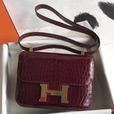 Knockoff AAAAA Hermes Constance 24 Handmade Bag In Bourgogne Niloticus Crocodile JM1281IC64
