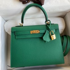 Knockoff AAAAA Hermes Kelly Sellier 25 Handmade Bag In Vert Vertigo Epsom Calfskin JM387IC64
