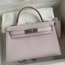 Knockoff Best Hermes Kelly Mini II Sellier Handmade Bag In Mauve Pale Chevre Mysore Leather JM2018Pu45