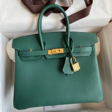 Knockoff Hermes Birkin 25 Handmade Bag In Malachite Clemence Leather JM1324cL56