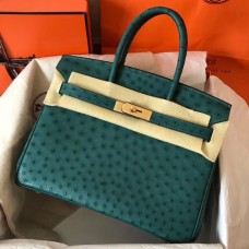 Knockoff Hermes Birkin 30 Handmade Bag In Green Ostrich Skin JM435TL77