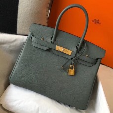 Knockoff Hermes Birkin 30cm Bag In Vert Amande Clemence Leather GHW JM207jI43
