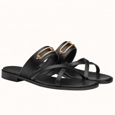 Knockoff Hermes Claire Sandals In Black Calfskin JM1697jI43