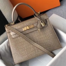 Knockoff Hermes Kelly 25cm Handmade Bag In Taupe Embossed Crocodile Leather JM728cL56