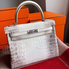 Knockoff Hermes Kelly Retourne 25 Handmade Bag In Himalaya Crocodile Niloticus Skin JM137TL77