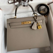 Knockoff Hermes Kelly Sellier 28 Handmade Bag In Gris Asphalt Epsom Calfskin JM1893tp21
