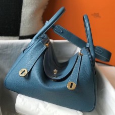 Knockoff Hermes Lindy 30cm Bag In Blue Jean Clemence Leather GHW JM733TL77