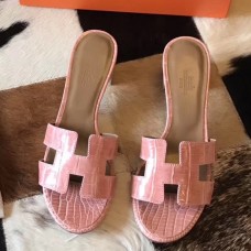Knockoff Hermes Oasis Sandals In Pink Shiny Niloticus Crocodile JM1329TL77