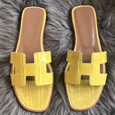 Knockoff Hermes Oran Sandals In Yellow Shiny Niloticus Crocodile JM661xA12