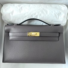 Replica Best Hermes Kelly Pochette Handmade Bag In Etain Epsom Calfskin JM201DL25