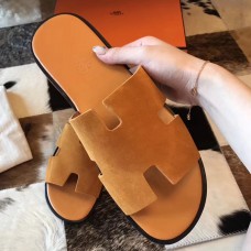 Replica Cheap Hermes Izmir Sandals In Orange Suede Leather JM1241Vu82