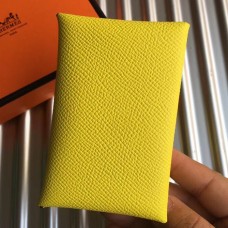 Replica Designer Hermes Calvi Card Holder In Yellow Epsom Leather JM586Le42
