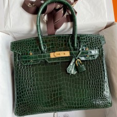 Replica Fashion Hermes Birkin 30 Handmade Bag In Green Crocodile Porosus Shiny Skin JM1677Vw59