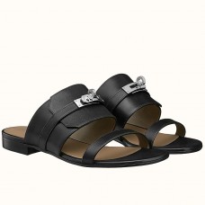 Replica Hermes Avenue Sandals In Black Calfskin JM270UD97