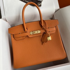 Replica Hermes Birkin 25 Handmade Bag In Orange Clemence Leather JM1314Ay93