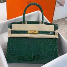 Replica Hermes Birkin 30 Bag In Green Crocodile Porosus Shiny Skin JM79Jh90