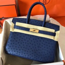 Replica Hermes Birkin 30 Handmade Bag In Blue Ostrich Skin JM114PU57