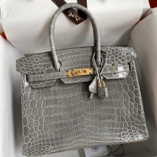 Replica Hermes Birkin 30 Handmade Bag In Tourterelle Crocodile Niloticus Shiny Skin JM370zE83