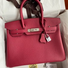 Replica Hermes Birkin 30 Retourne Handmade Bag In Rouge Grenat Clemence Leather JM422IV87