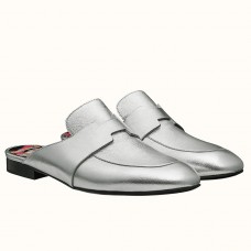 Replica Hermes Catena Mules In Silver Metallic Calfskin JM1689sD46