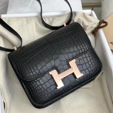 Replica Hermes Constance 18 Handmade Bag In Black Alligator Crocodile Skin JM428eZ32