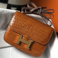 Replica Hermes Constance 18 Handmade Bag In Brown Embossed Crocodile JM726eZ32