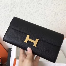 Replica Hermes Constance Long Wallet In Black Epsom Leather JM429iH93