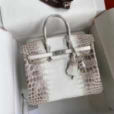 Replica Hermes Diamond Birkin 25cm In Himalaya Niloticus Crocodile Skin JM878Xe44