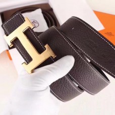 Replica Hermes H Belt Buckle & Chocolate Clemence 32 MM Strap JM593Va47