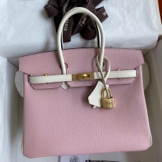 Replica Hermes HSS Birkin 25 Bicolor Bag in Pink and Craie Chevre Mysore Leather JM2066Or19