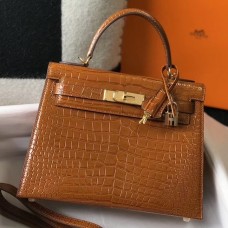 Replica Hermes Kelly 25cm Handmade Bag In Brown Embossed Crocodile Leather JM563mQ18